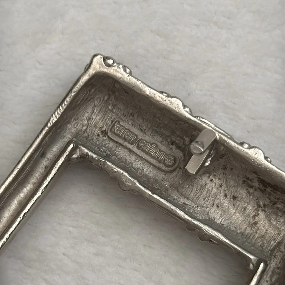 {VTG} Carlisle | Textured Leather Belt Karen Callan Metal Hook Buckle 1613 (M)